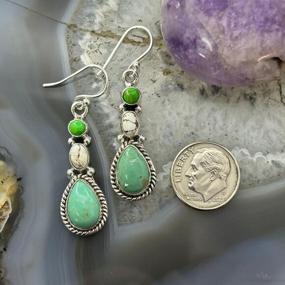 Sterling Silver Southwestern Style Multistone Dangle Earrings For Women #13 - Picture 8 of 10